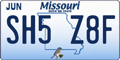 MO license plate SH5Z8F