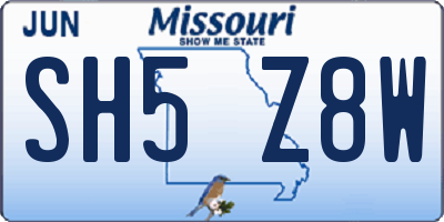 MO license plate SH5Z8W