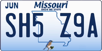MO license plate SH5Z9A