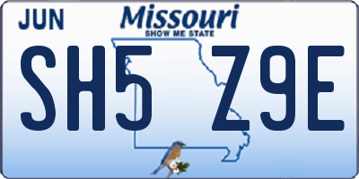MO license plate SH5Z9E