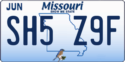 MO license plate SH5Z9F
