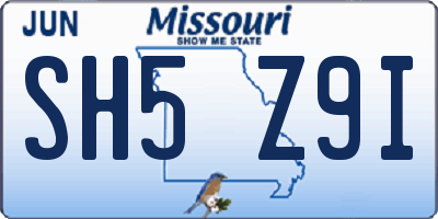 MO license plate SH5Z9I