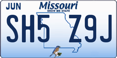 MO license plate SH5Z9J