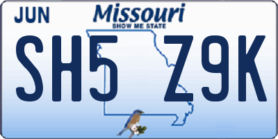 MO license plate SH5Z9K