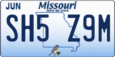 MO license plate SH5Z9M