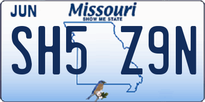 MO license plate SH5Z9N