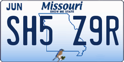 MO license plate SH5Z9R