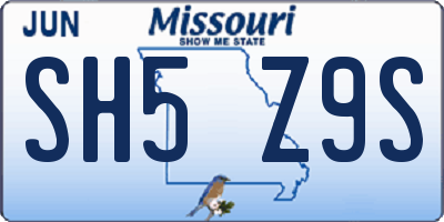 MO license plate SH5Z9S