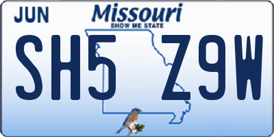 MO license plate SH5Z9W
