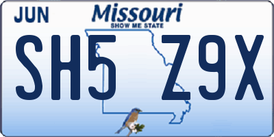 MO license plate SH5Z9X