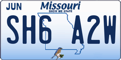 MO license plate SH6A2W