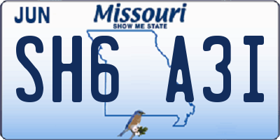 MO license plate SH6A3I