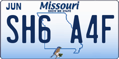 MO license plate SH6A4F