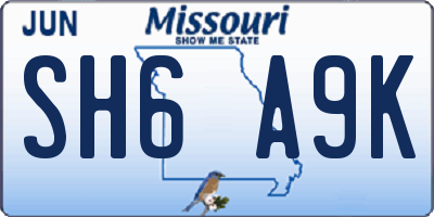 MO license plate SH6A9K