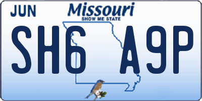 MO license plate SH6A9P