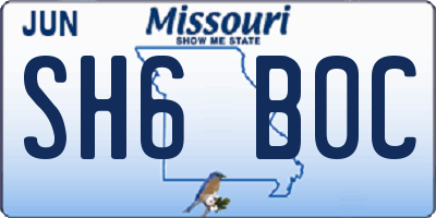 MO license plate SH6B0C