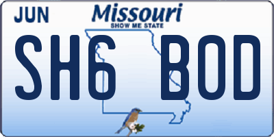 MO license plate SH6B0D