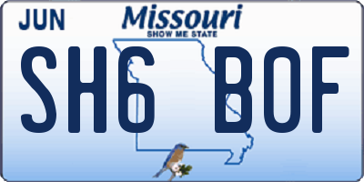 MO license plate SH6B0F
