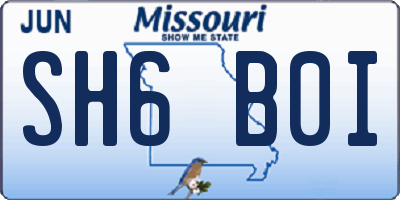 MO license plate SH6B0I