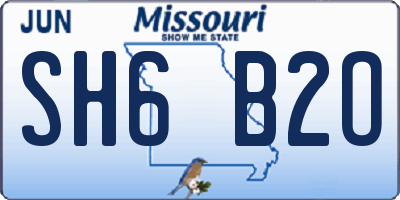 MO license plate SH6B2O