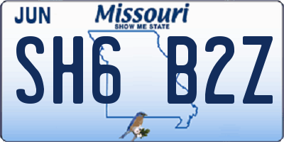 MO license plate SH6B2Z