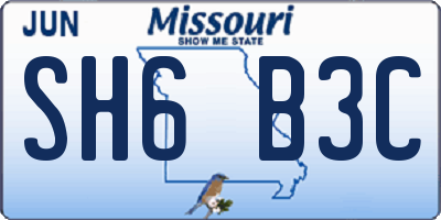 MO license plate SH6B3C