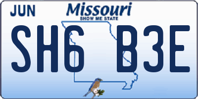 MO license plate SH6B3E