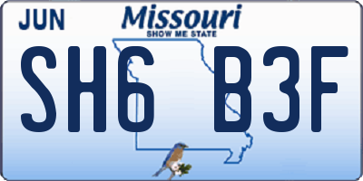MO license plate SH6B3F