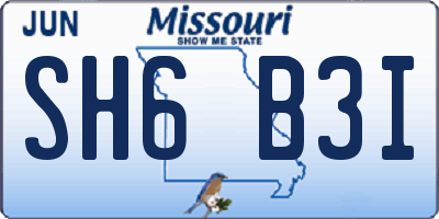 MO license plate SH6B3I