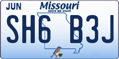 MO license plate SH6B3J