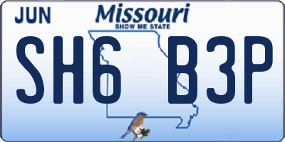 MO license plate SH6B3P
