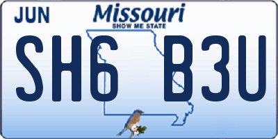 MO license plate SH6B3U