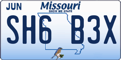 MO license plate SH6B3X