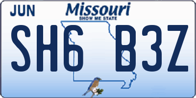 MO license plate SH6B3Z