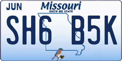MO license plate SH6B5K