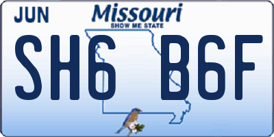 MO license plate SH6B6F