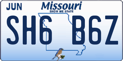 MO license plate SH6B6Z