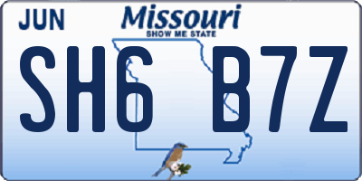 MO license plate SH6B7Z