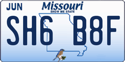 MO license plate SH6B8F