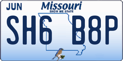 MO license plate SH6B8P