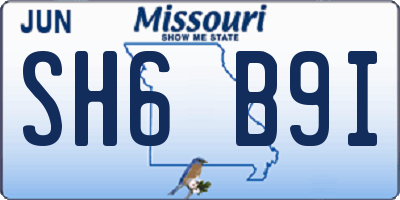 MO license plate SH6B9I