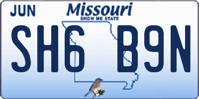 MO license plate SH6B9N