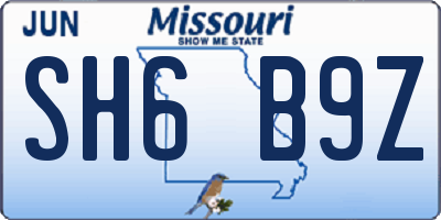 MO license plate SH6B9Z