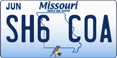 MO license plate SH6C0A