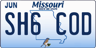MO license plate SH6C0D