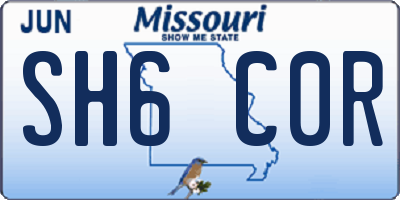 MO license plate SH6C0R