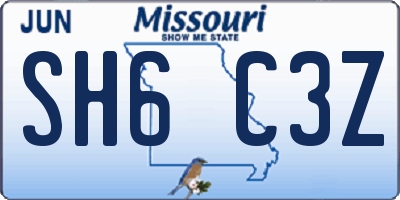 MO license plate SH6C3Z