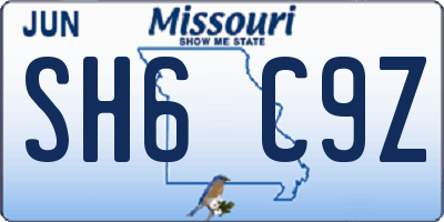 MO license plate SH6C9Z