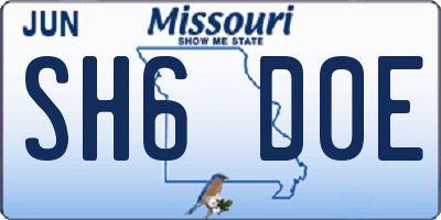 MO license plate SH6D0E