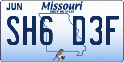 MO license plate SH6D3F